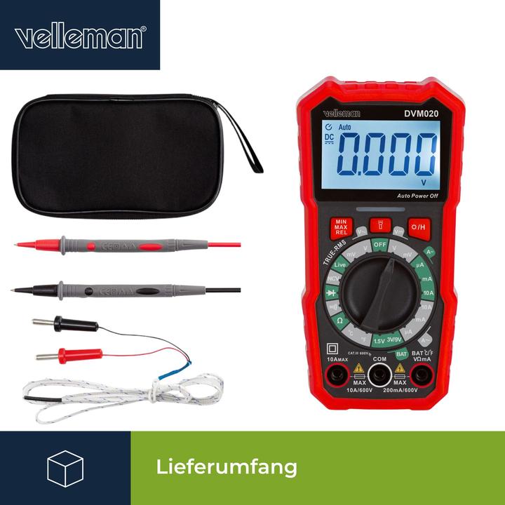 Image du produit Velleman Multimètre numérique universel et robuste à valeurs réelles - CAT III - 600 V - 8 fonctions (CAT III)