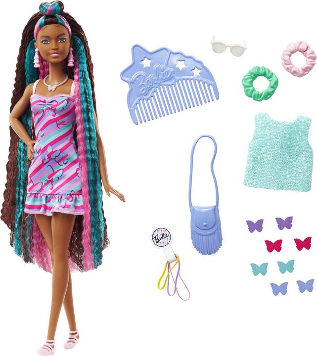 Produktbild Barbie Totally Hair Puppe (schwarze Haare) im Schmetterlings-Print Kleid
