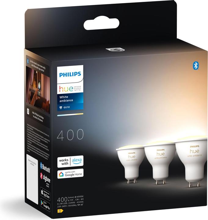 Produktbild Philips Hue White Ambiance (GU10, 4.20 W, 350 lm, 3 x, E)