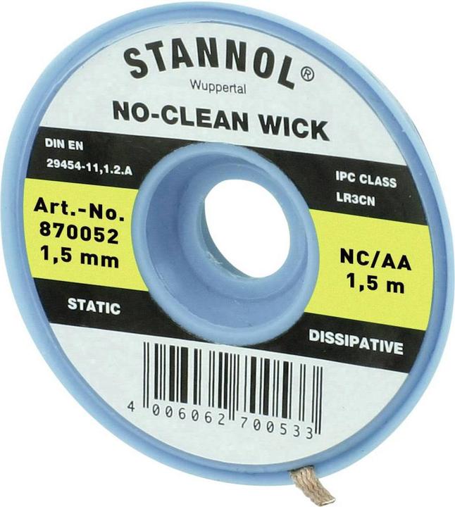 Actual product image Stannol Desoldering wire NC-AA Desoldering wire 1.5 mm x 1.5m halogen-free (Desoldering set)