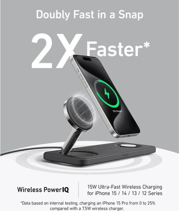 Produktbild Anker Stacja magnetyczna pozioma MagGo 15W 3-in-1 Czarna (25 W)