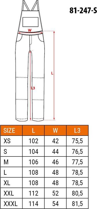 Nährwerte und Zutaten Neo PREMIUM Arbeitsträgerhose 100% Baumwolle Ripstop Grösse S (S)