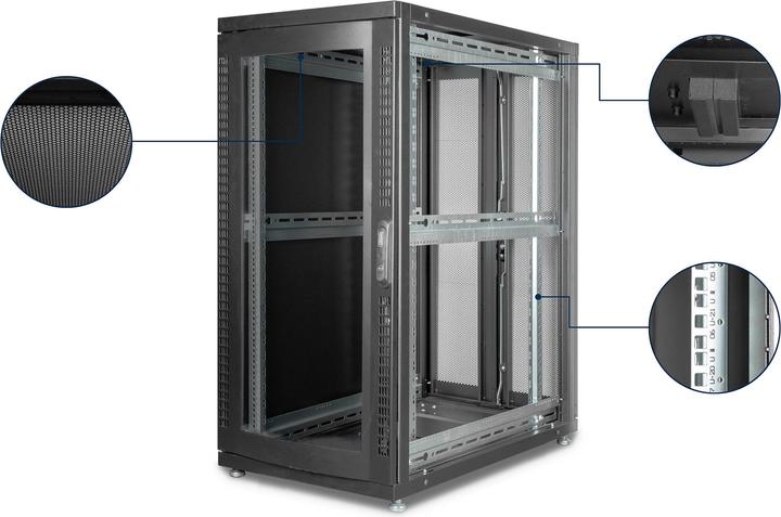 Produktbild Digitus Serverschrank 48,3cm 19Zoll 26HE schwarz H1338mm B600mm T1000mm mit Plexi-Glastuer inkl. 28xMonta... (26 HE, 19 Zoll Rack)
