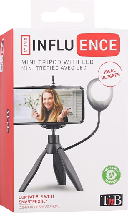 Immagine prodotto T'nB Influenza mini treppiede con LED 7500k, 20cm alto, 3 modi, 360°.