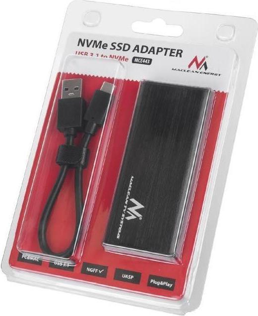 Immagine prodotto Maclean MCE443 Adattatore per custodia SSD M.2 NVMe SATA Alluminio NVMe (PCIe), NGFF (SATA) Supporta USB (M.2 2230, M.2 2240, M.2 2260)
