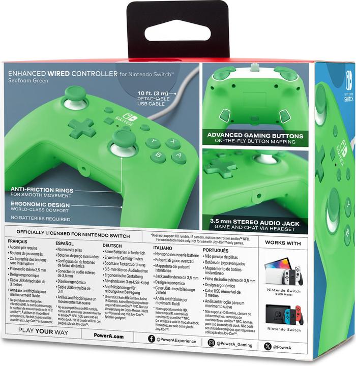 Produktbild PowerA - Verbesserter Kabelgebundener Controller für Nintendo Switch - Meerschaumgrün (Switch)