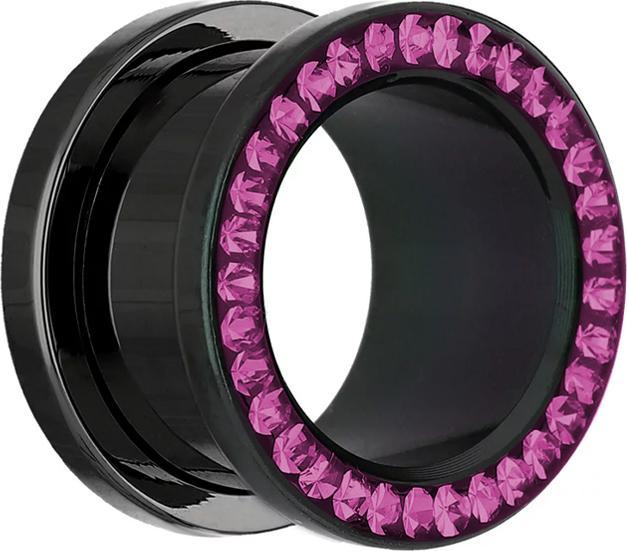 Star Piercing Flesh Tunnel schwarz mit Kristall fuchsia und Epoxy Schutzschicht (Chirurgenstahl 316L, ohne Messing)