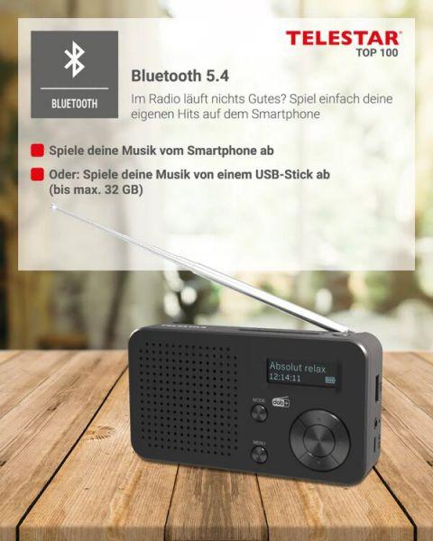 Actual product image Telestar TOP 100 sw portables Radio DAB+/UKW,Bluetooth,USB,Akku