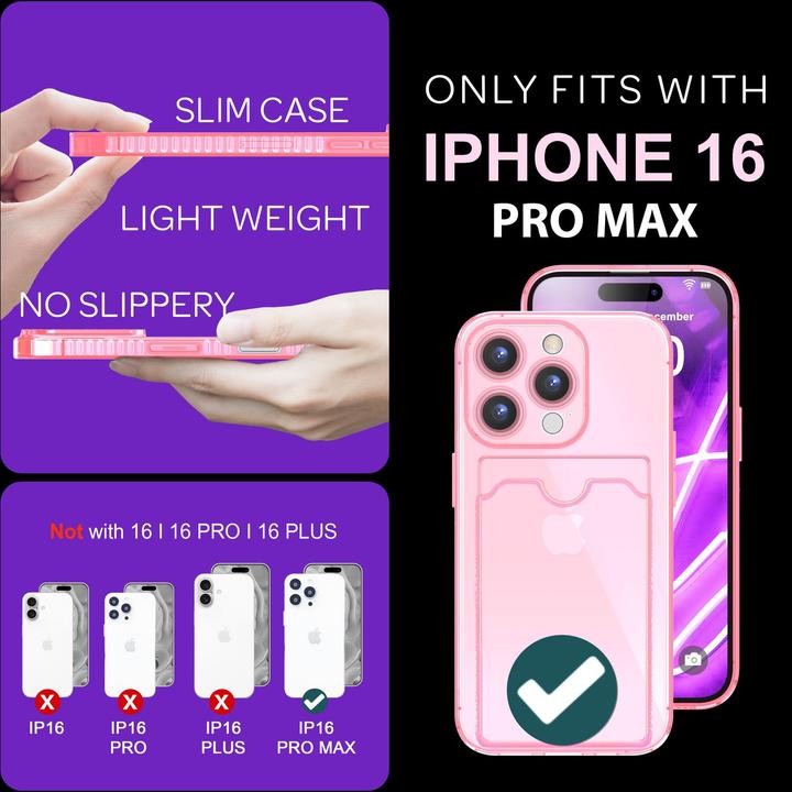 Produktbild Nalia Klar Transparente Neon Silikon Hülle Kartenhalter (Apple iPhone 16 Pro Max)