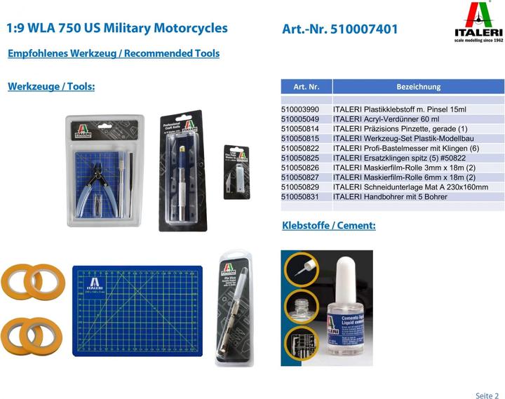 Actual product image Italeri US Army WWII Motorcycle WLA 750