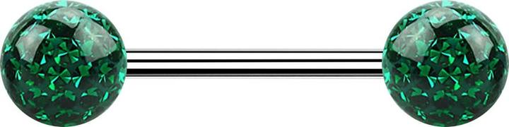 Actual product image Star Piercing Micro barbell silver with two balls green epoxy protective coating (Surgical steel 316L, without brass)