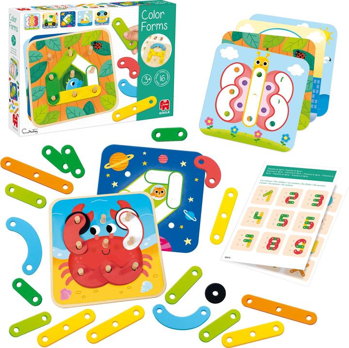 Immagine prodotto Goula Forme a colori, d/f/i 8 tavole, 22 parti in legno, libretto, a partire da 3 anni (Tedesco, Francese, Italiano, Inglese)