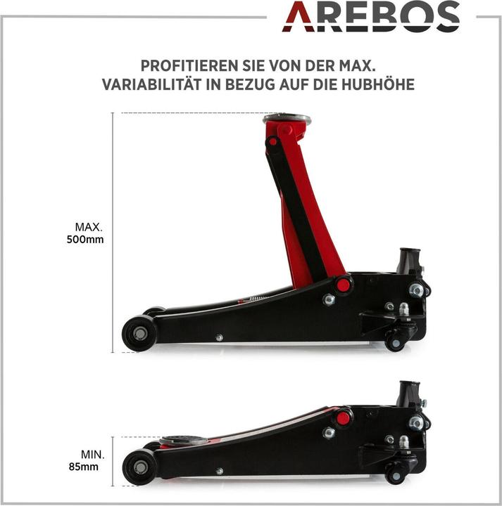Image du produit Arebos Cric hydraulique 3 T (3 supports en caoutchouc inclus)