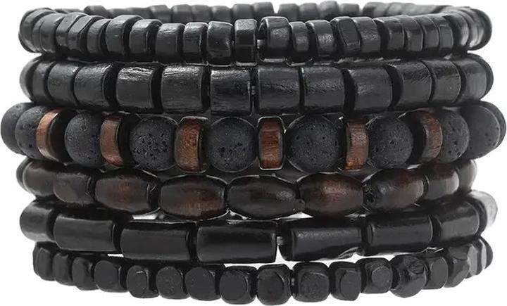 Image du produit Cbx Elastisches Perlen Armband Set Lavastein und Vintage-Holzperlen