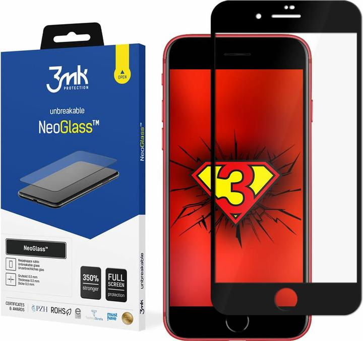 Actual product image 3MK NeoGlass for iPhone SE 2020 black frame (1 Piece, Apple iPhone SE)