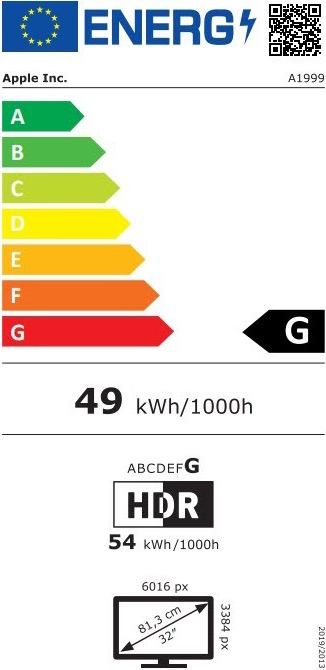 Energy Label Apple Pro Display XDR Nano (6016 x 3384 pixels, 32")