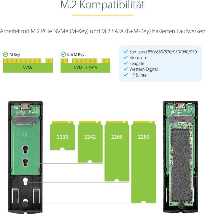 Produktbild StarTech com M2-USB-C-NVME-SATA, Enceinte ssd, M.2, M.2, 10 Gbit/s, Connectivité USB, Gris (M.2)