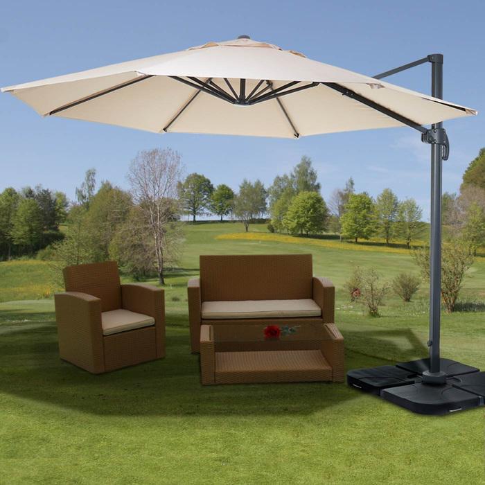 Produktbild Mendler Gastronomie-Ampelschirm, Sonnenschirm, rund Ø 3m Polyester Alu/Stahl 23kg - creme mit Ständer (3 m)