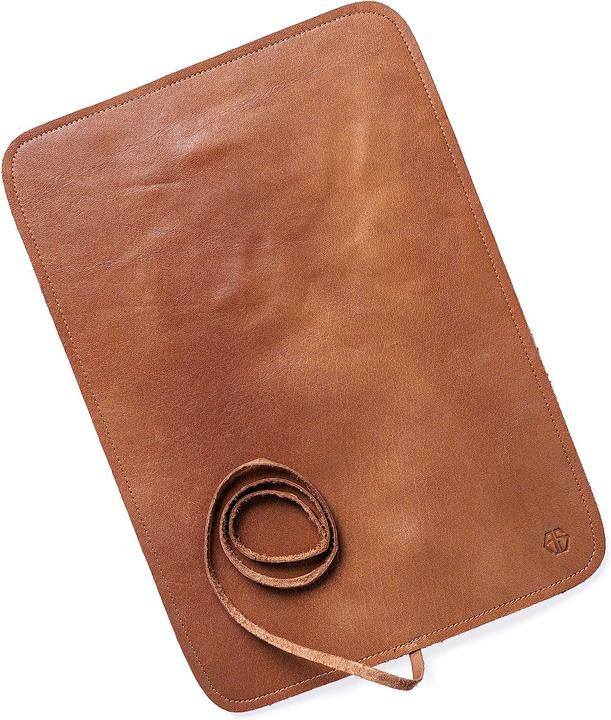 Actual product image Angus Stoke 7-way genuine leather chef's knife roll, brown