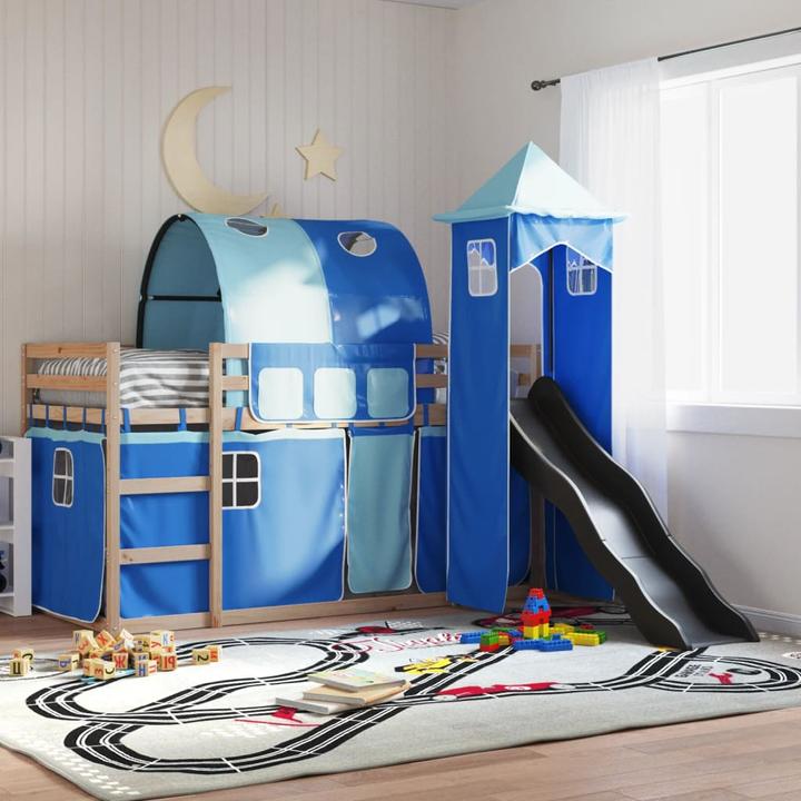 Produktbild VidaXL Etagenbett mit Rutsche und Gardinen (90 x 200 cm)