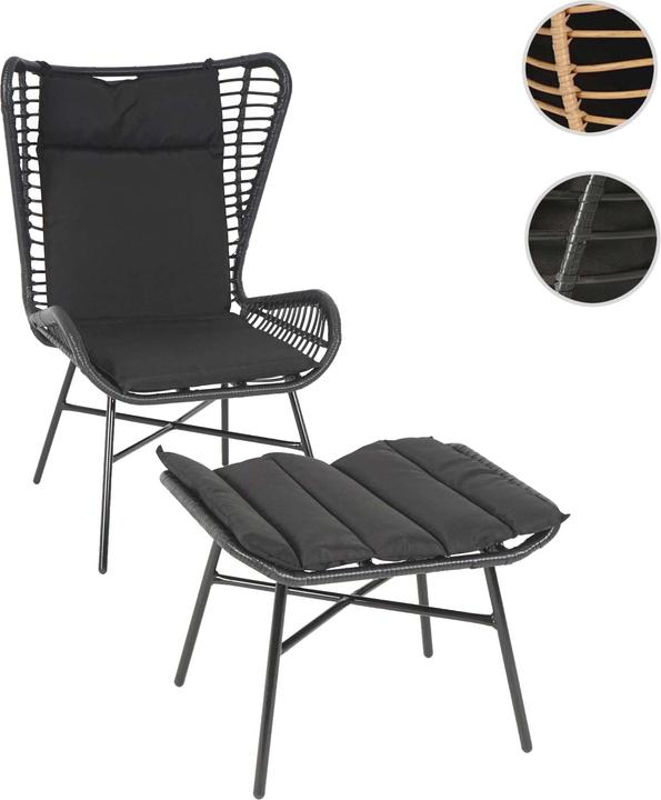 Produktbild Swisshandel24 Poly-Rattan Set, Balkon-Set Gartengarnitur Sitzgruppe Stuhl+Hocker anthrazit, Kissen anthrazit