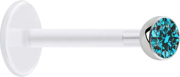 Image du produit Star Piercing Micro Labret transparent avec boule et cristal aqua (Acier chirurgical 316L, sans laiton, Bioflex)
