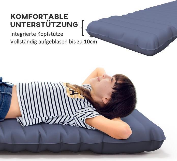 Produktbild Swisshandel24 Luftmatratze, Campingmatte, wasserabweisend, reissfest, mit Fusspumpe, Nylon, 200Lx60Bx10Hcm, Blau