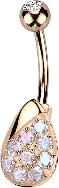 Produktbild Star Piercing Banane rosegold mit Kugel rosegold Kristall silber und Tropfen mit Kristallen multicolor (Messing, Chirurgenstahl 316L)