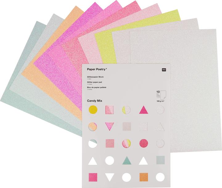 Image du produit Rico Design Papier pailleté Papier poésie Bonbons (180 g/m², 10 x)