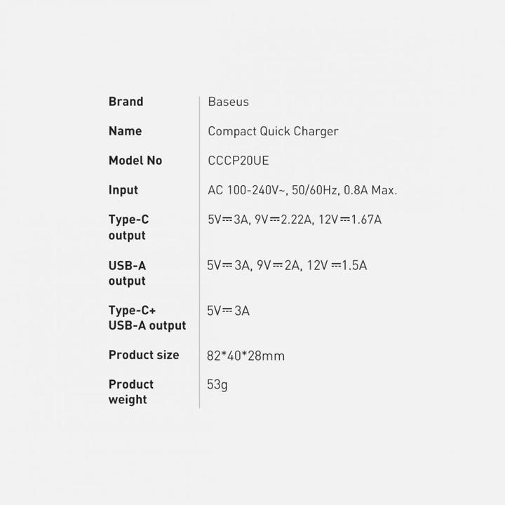 Produktbild Baseus Compact Charger (20 W)