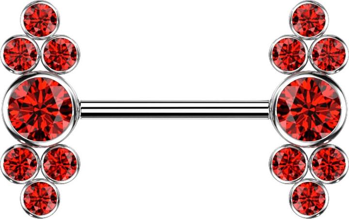 Actual product image Star Piercing Barbell Innengewinde silber sieben Kristalle rot (without brass, Titanium G23)
