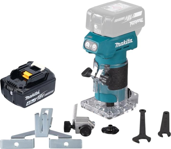 Actual product image Makita DRT 52 M1 cordless edge router 18 V 6 mm brushless + 1x battery 4.0 Ah - without charger