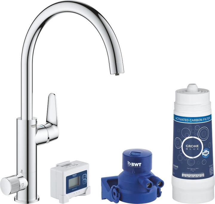 Actual product image Grohe Kitchen faucet with filter function Blue glossy chrome 30385000
