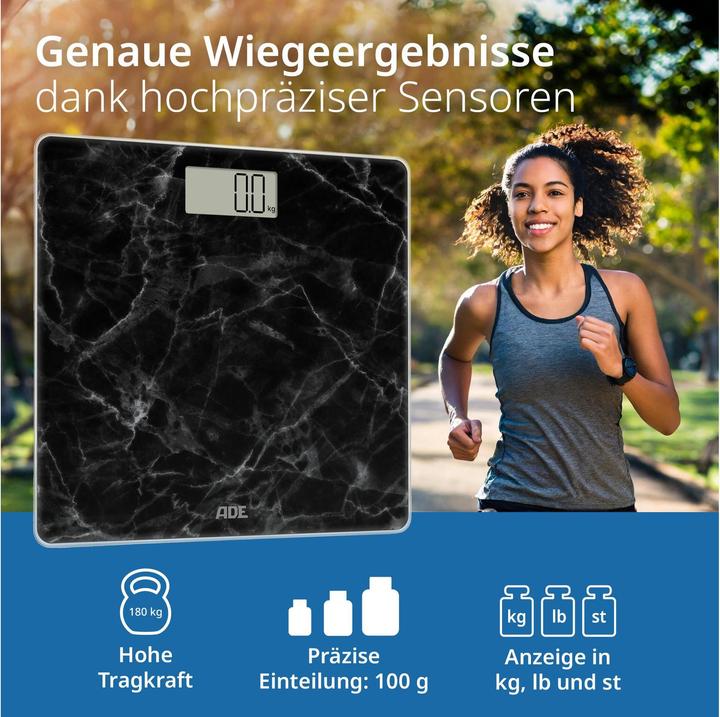 Image du produit ADE Personenwaage Amina Marmor Schwarz, Displaytyp: Digital (180 kg)