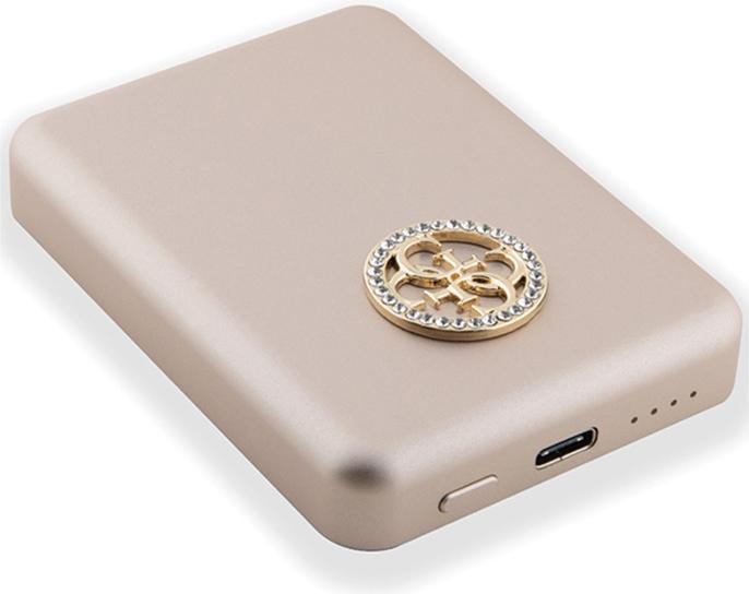 Guess Powerbank indukcyjny 5W GUPBM3AL4DMD 3000mAh złoty/gold MagSafe 4G Strassed Metal Logo (3000 mAh, 5 W)