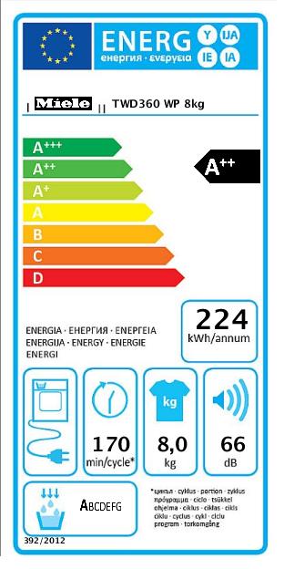 Energy Label Miele TWD360WP (8 kg, Left)
