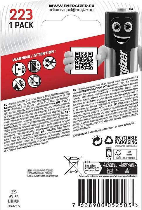 Produktbild Energizer 223 Lithium Photo (1 Stk., CRP2, 1500 mAh)