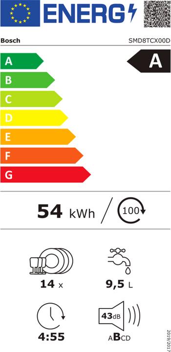 Energie-Label Bosch Hausgeräte SMD8TCX00D Select Line Serie 8 Vollintegriert Geschirrspüler