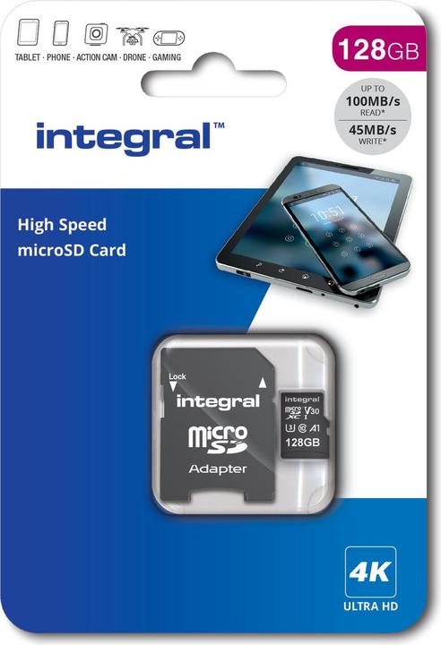 Actual product image INMSDX128G-100V30 128GB MICRO SD CARD MICROSDXC UHS-1 U3 CL10 V30 A1 UP TO 100MBS READ 45MBS WRITE (128 GB, microSDXC, U3, UHS-I)