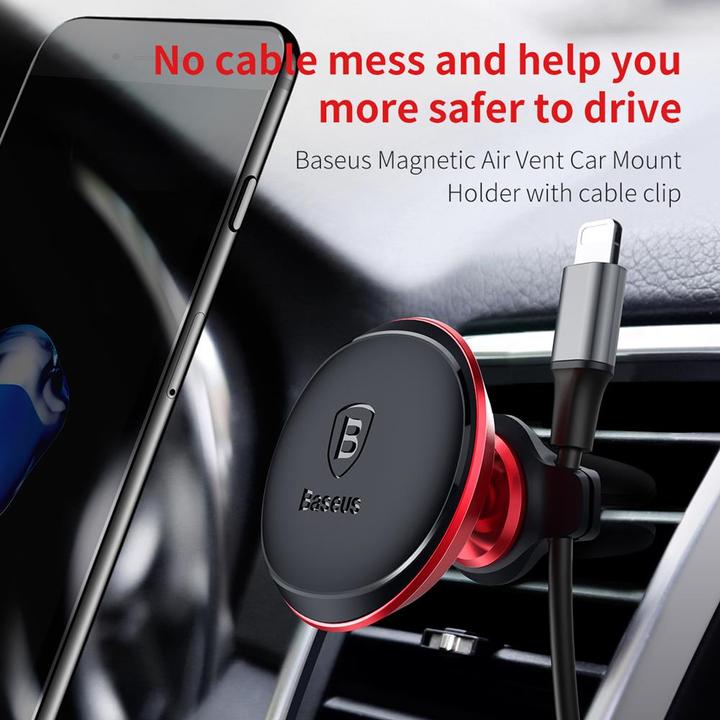 Actual product image Baseus Magnetic Air Vent Car Mount Holder with cable clip (silver)