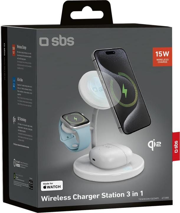 Actual product image SBS Qi2 3x1 Wireless Charging Station for iPhone 16/15/14/13/12, Android smartphones, Apple Watch and wi (15 W)