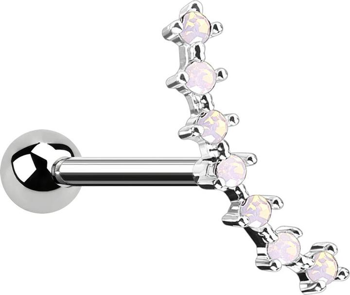 Star Piercing Micro Barbell silber mit Kugel und Halbmond mit Opal pink (Messing, Chirurgenstahl 316L)