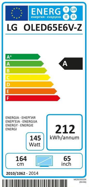 Energy Label LG Oled65e6v (65", OLED, 4K)