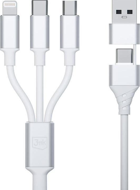 Actual product image 3MK Hyper Cable 3w1 USB-A/USB-C - USB-C/Micro/Lightning 1.5m Biały/White cable (1.50 m, USB 3.2 Gen 1, 12 W)