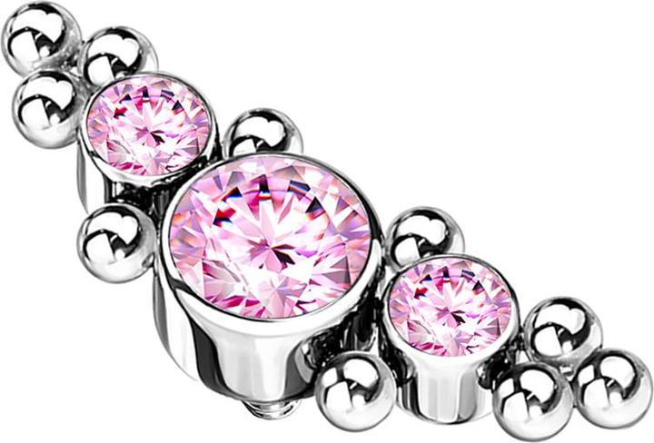 Image du produit Star Piercing Dermal Anchor argenté central avec boules et trois cristaux roses (Titane G23, sans laiton)
