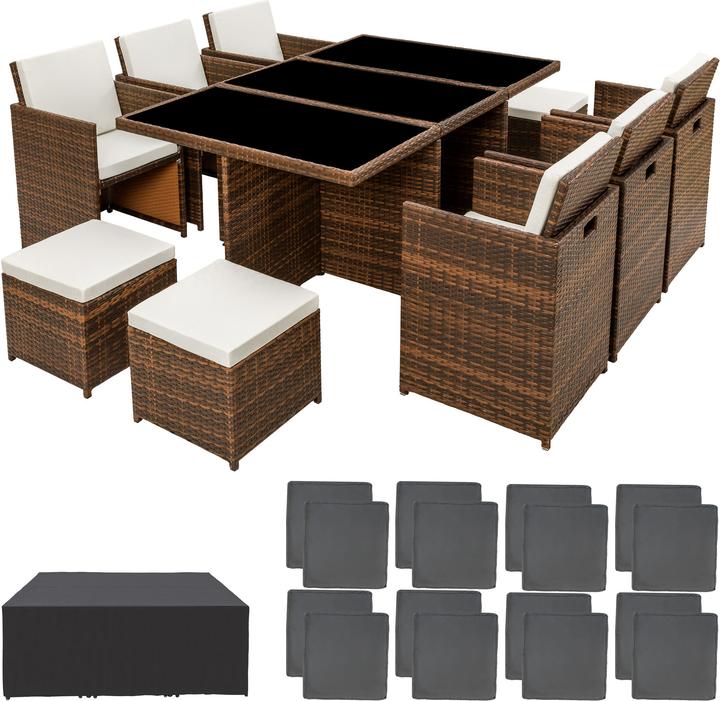 Produktbild tectake Rattan Sitzgruppe New York 6+4+1 mit Schutzhülle (178 cm)