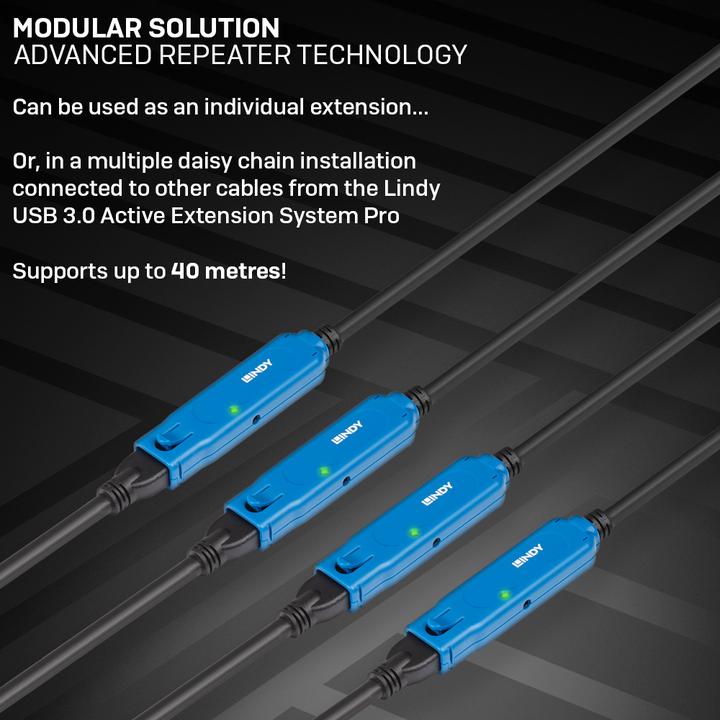 Immagine prodotto Lindy Prolunga attiva USB 3.0 da 20 m Collegamenti USB 3.0 fino a 40 m (20 m, USB 3.2 Gen 1)