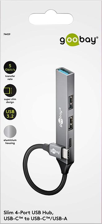 Actual product image Goobay Slim 4-Port USB-Hub, USB-C auf USB-C/USB-A, USB 3.2 (USB-C, 4 Ports)