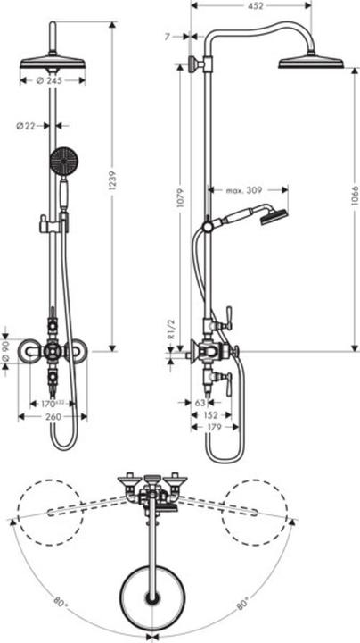 Actual product image Axor Montreux Showerpipe with thermostat, shower head 240 1jet Classic