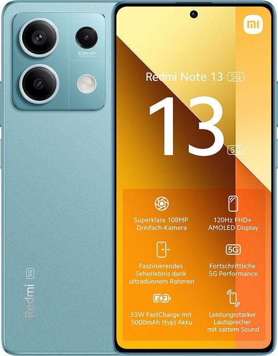 Image du produit Xiaomi Redmi Note 13 5G (128 Go, Sarcelle de l'océan, 6.67", Double SIM hybride, 100 Mpx, 5G)